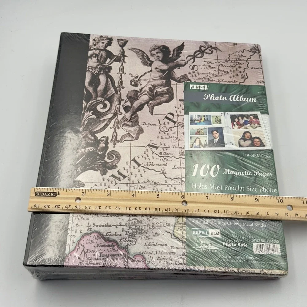 Pioneer Vintage Map Cherub Magnetic Photo Album 100 Pages 3-Ring Binder LM-100D